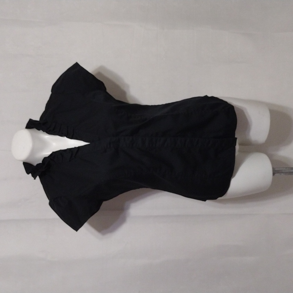 White House Black Market Black Blouse Small Ruffle Collar Elegant Dressy Top